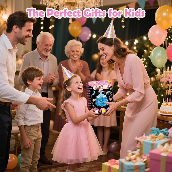 FUNNYB&G Foil Art Craft Activity for Kids - Gift for Girls Crafts for Kids Fun Art Supplies DIY Creative Travel Toy, Birthday Gift Party Favor Toys for Girls Boys 4 5 6 7 8 9 Years Old (Dress Up)