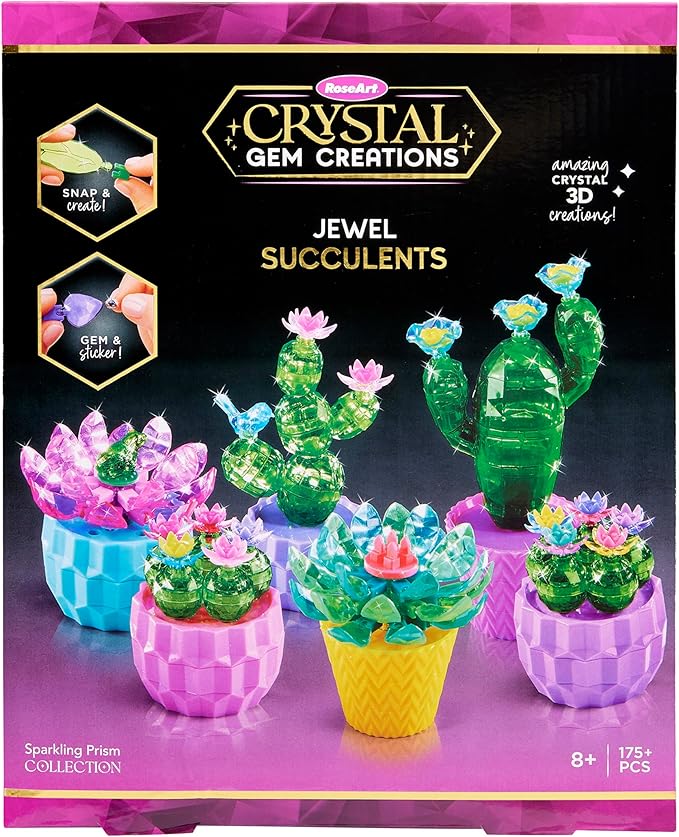 RoseArt Crystal Gem Creations Jewel Succulents Kit, 175+ Pieces, Great for Adults, Tweens and Children Ages 8+