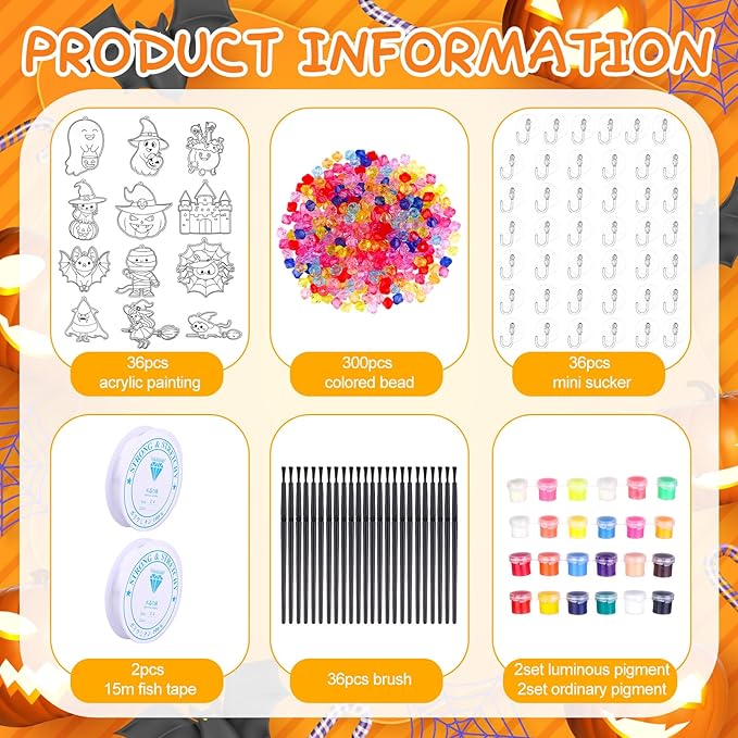 LIUBUJINGYING 36 Sets Halloween Glow in The Dark Suncatcher Kits Halloween Suncatcher Ornaments Decoration Pumpkin Boo Bat Luminous DIY Window Paint Art Suncatchers Trick or Treat Gift for Party