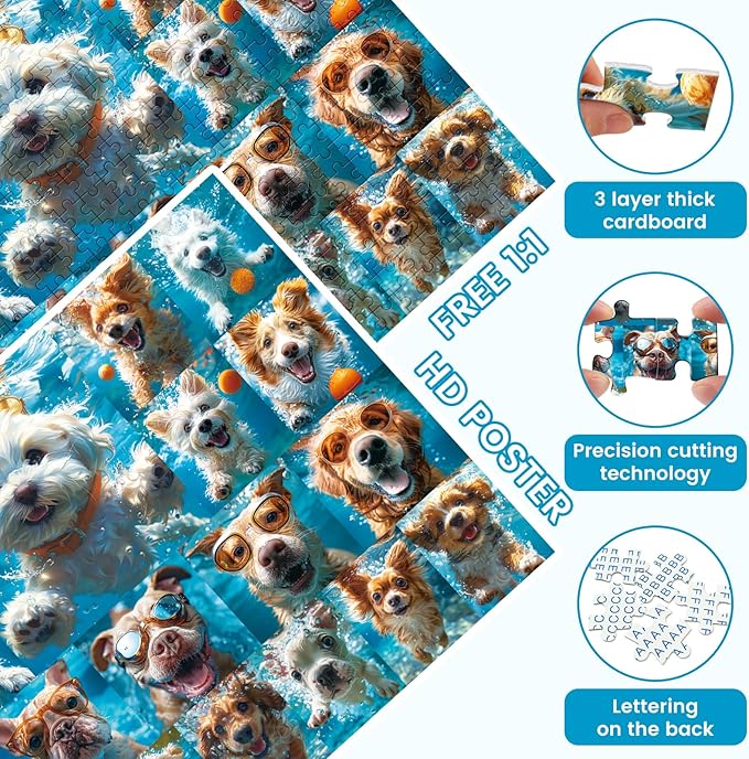 500 Piece Puzzle for Adults, Funny Puppy Animal Jigsaw Puzzles, Fun Cool Silly Puzzle with Underwater Dogs, 500 Pieces Birthday Party for Family Kids and Adults Funny Puzzle for Adults, 20.5×15 in