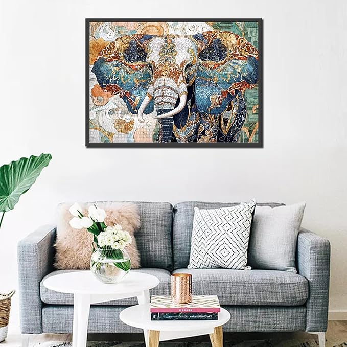 1000 Piece Jigsaw Puzzle-Beautiful Elephant Puzzles 1000 Pieces for Adults,Floral Typical Background Exquisite Elephant Puzzles for Adults Puzzles for Adults 1000 Pieces Puzzles Gifts