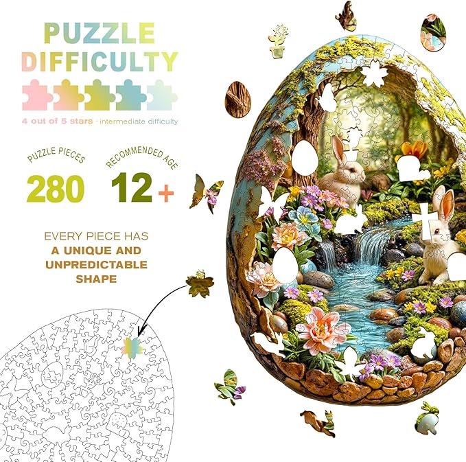 Wooden Puzzles for Adults - Wonderland Easter Bunny Wooden Puzzles - Unique Shaped Wooden Jigsaw Puzzles - Animal Wooden Puzzle Creative Bunny Gifts - Puzzle Toys - 280pcs