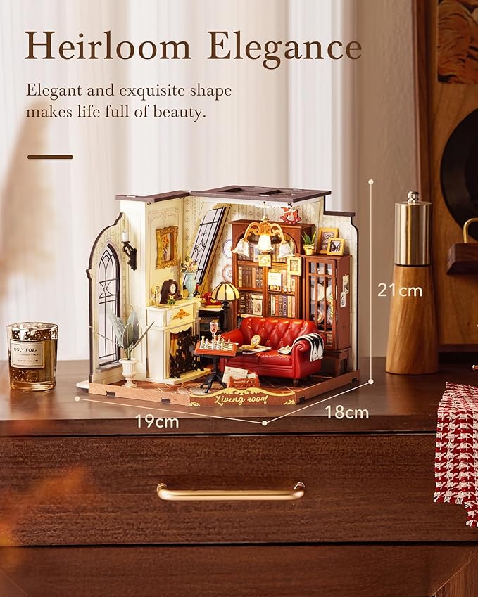 Rolife DIY Miniature House Kit Victorian Parlor 1:18 Scale Dollhouse Diorama, Tiny House Building Kit Antique Bookshelf Display Crafts for Adults Gift for Boys Girls (Catherine's Living Room)