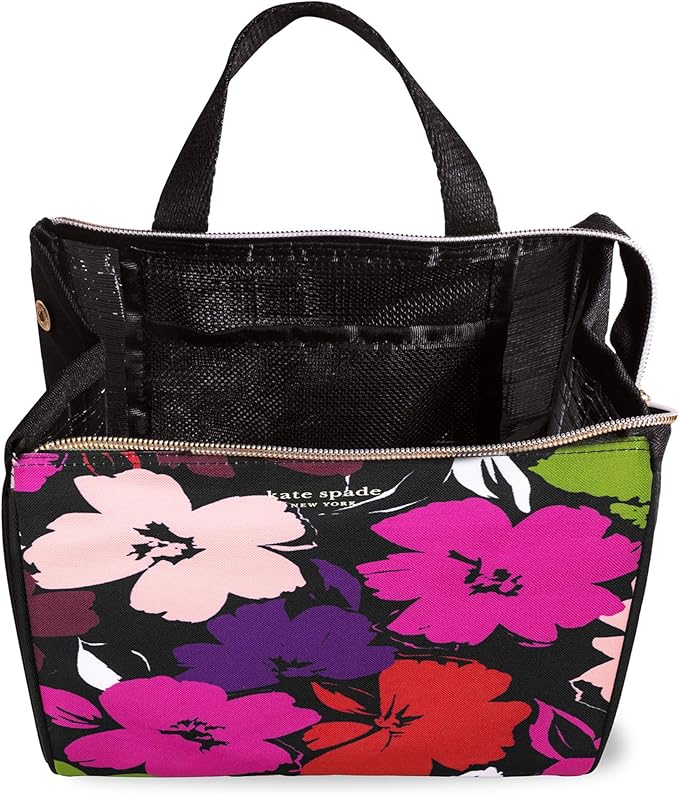 Kate Spade New York Cute Lunch Bag for Women, Large Capacity Lunch Tote, Adult Lunch Box with Silver Thermal Insulated Interior Lining and Storage Pocket (Painterly Blooms)