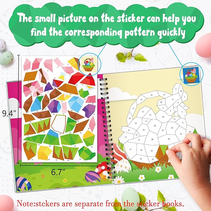 Omgouue 2PCS Easter Day Crafts for Kids Ages 4-8 Sticker Paint Books Includes Eggs Bunny Chick and More Designs Gift Party Create 20 Pictures Sticker Sheets are Separate