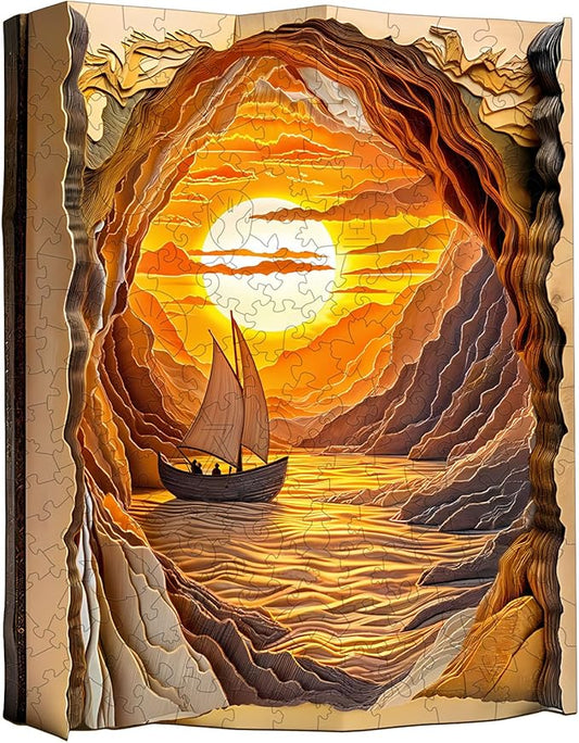 Wooden Puzzles for Adults - Sunset Sailing Wooden Puzzle - Unique Animal Shape Wood Cut Puzzles - Eco-Friendly Home Office Decor (M-11.4 * 11.3in)