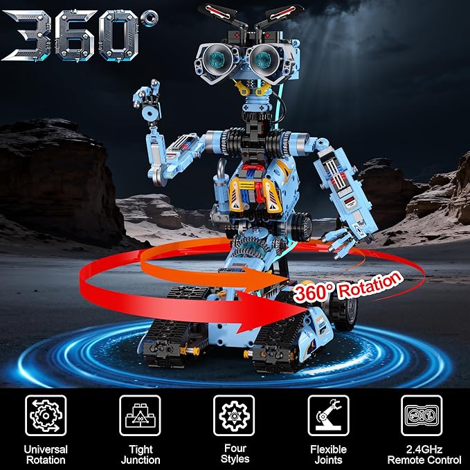 4-in-1 STEM Robot Building Kit with Remote Control, Multiple Robot Designs, Educational DIY Blocks Toy, Birthday for Kids 6-14 & Adults - 824Pcs