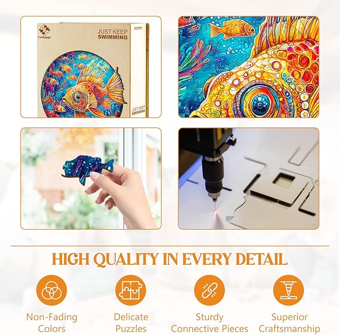 Wooden Puzzles for Adults, Wooden Jigsaw Puzzles for Adults Kids, Fish Just Keep Swimming Unique Shaped Wood Puzzles Adult, Creative Birthday Gifts for Friends Family Game(11.4 * 10.9in 180pcs)