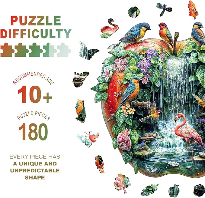 Wooden Puzzles for Adults - Paradise Garden Wooden Jigsaw Puzzle, Unique Animal Shaped Wood Puzzles Adult, Christmas Birthday Gifts for Friends/Family, Home Decor 11.4 * 10.9in 180pcs