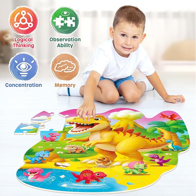 SYNARRY Dinosaur Floor Puzzles for Kids Ages 4-6, Large 45 Piece Floor Puzzles for Kids Ages 3-5, Dinosaur Puzzles for 4-8 Years Old, Educational Toys Gifts for 3 4 5 6 7 8 Years Old Boys Girls Child