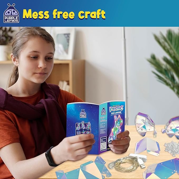 PURPLE LADYBUG Prismic 3D Puzzle Dog Lantern Kit - Light-Up Craft Activity, DIY Night Light Toy, STEM Art Project for Kids & Teens, USB-Powered Animal Decor