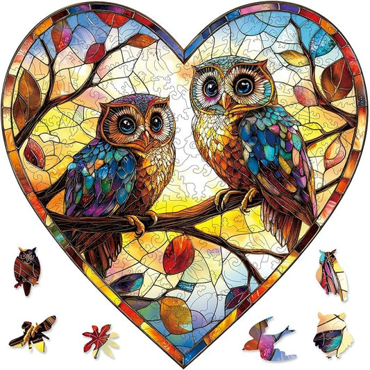 Ruikiyart Wooden Puzzles for Adults, 5MM 200 Pie ces Glass Owls Wooden Jigsaw Puzzles, Birds Unique Shaped Puzzle Gifts for Adults and Kids on Thanksgiving, Family Puzzle Games(11.2"*11.2")