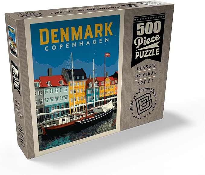 MyPuzzle Denmark: Copenhagen, Vintage Poster - Premium 500 Piece Jigsaw Puzzle for Adults