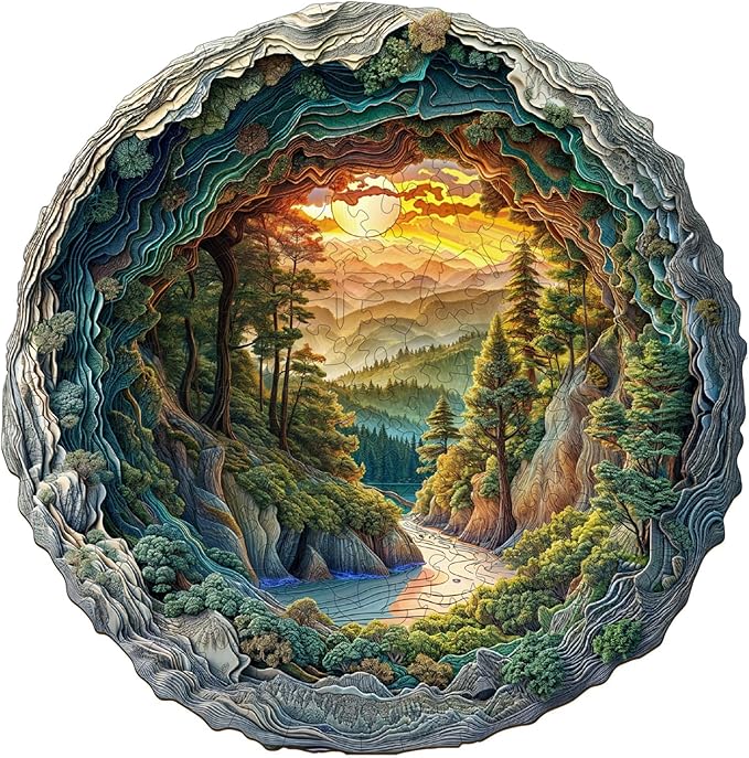 Wooden Puzzles for Adults, Wooden Jigsaw Puzzles for Adults Kids, 3D Cave Forest Unique Shaped Wood Puzzles Adult, Creative Birthday Gifts for Friends Family Game (11.4 * 11.4in 200pcs)