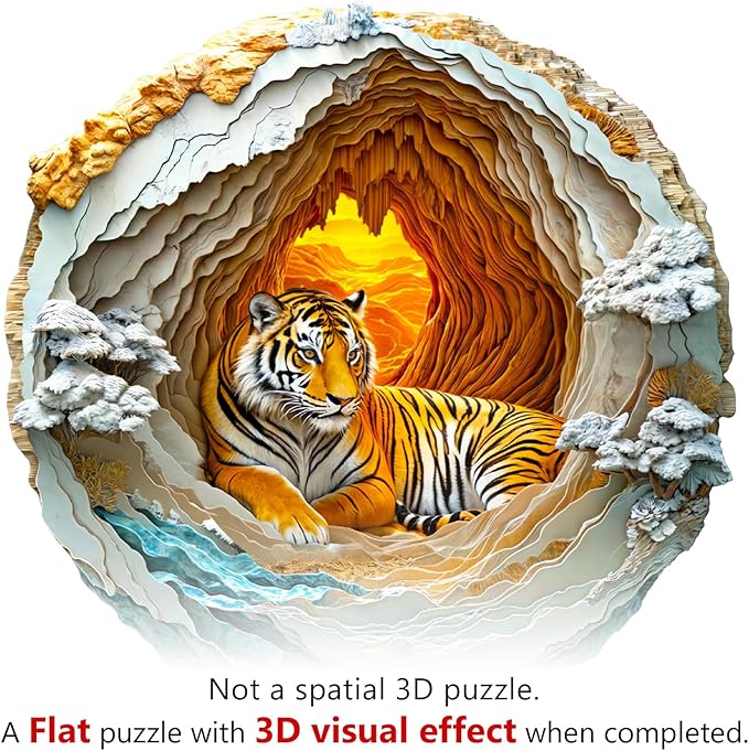 WOODBESTS Wooden Puzzles for Adults, 3D Tiger Wood Puzzles Adult(300 Pieces, L, 13.4 * 13.4in), Unique Shape Wooden Animal Jigsaw Puzzles, Birthday Gifts for Adults Family Game