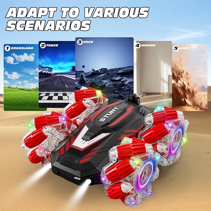 Gesture Sensing RC Stunt Car, Light and Music Remote Control Car, Double-Sided 360-degree Rotation Stunt Off-Road Vehicle, Birthday Gift for Boys and Girls Aged 3-16., Red, 8867E