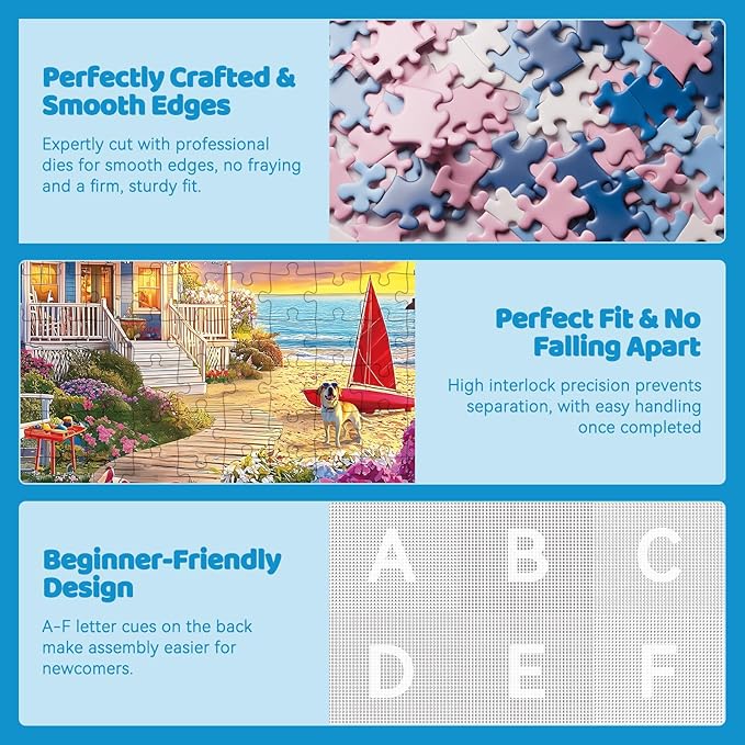 300 Piece Jigsaw Puzzle for Adults – Charming Beach House, Sailboat & Playful Dog – Fun Perfection Game, Premium Puzzle for Relaxation, Family Activity or Gift (20.5" × 15")