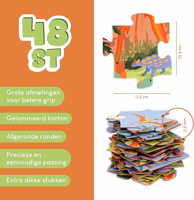 BONNYCO Giant Floor Puzzles for Kids of Dinosaurs with 48 Large Pieces. Jumbo Puzzle 36.2 x 24.4 in, Gifts for Boys and Girls, Educational Kids Toys Ages 2-8