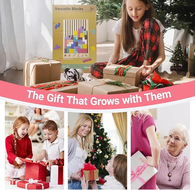 Wooden Stacking Puzzle Toy 3D Wooden Russian Puzzle for Kids, Montessori Wood Stacking Blocks Colored Family Brain Teaser Activity, Giant Block Board Toys for Toddlers 3-6 Years