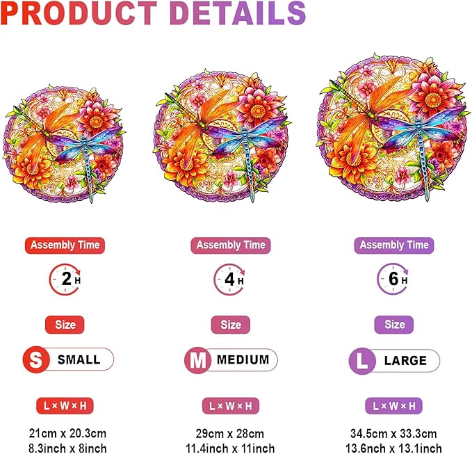 Wooden Puzzles for Adults - Dragonflies and Flowers Wooden Jigsaw Puzzle - Unique Animal Shaped Wood Puzzles Adult - Christmas Birthday Gifts for Adults/Friends/Family - 100pcs 8.3 * 8in