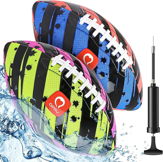 QPAU Waterproof Football, 2 Pack 10 Inches Outdoor Games for Adults and Kids, Fun Swimming Pools Toys and Accessories for Beach Lake Park Backyard