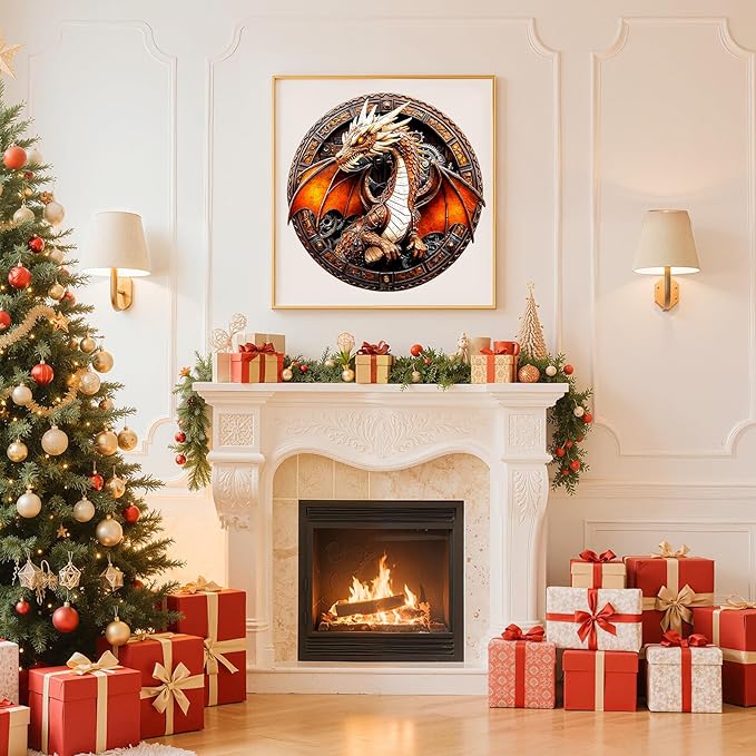 Wooden Puzzles for Adults - Mechanical Dragon Wooden Jigsaw Puzzle, Unique Animal Shaped Wood Puzzles Adult, Christmas Birthday Gifts for Friends/Family, Home Decor 13.4 * 13.3in 300pcs