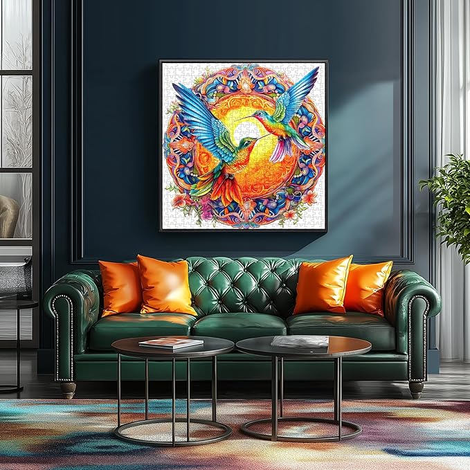 Blueforest 500 Piece Jigsaw Puzzle for Adults - Unique Hummingbird Art with Vibrant Iridescent Feathers | 20x20 Inches Challenging Adult Puzzle for Relaxation & Group Activity