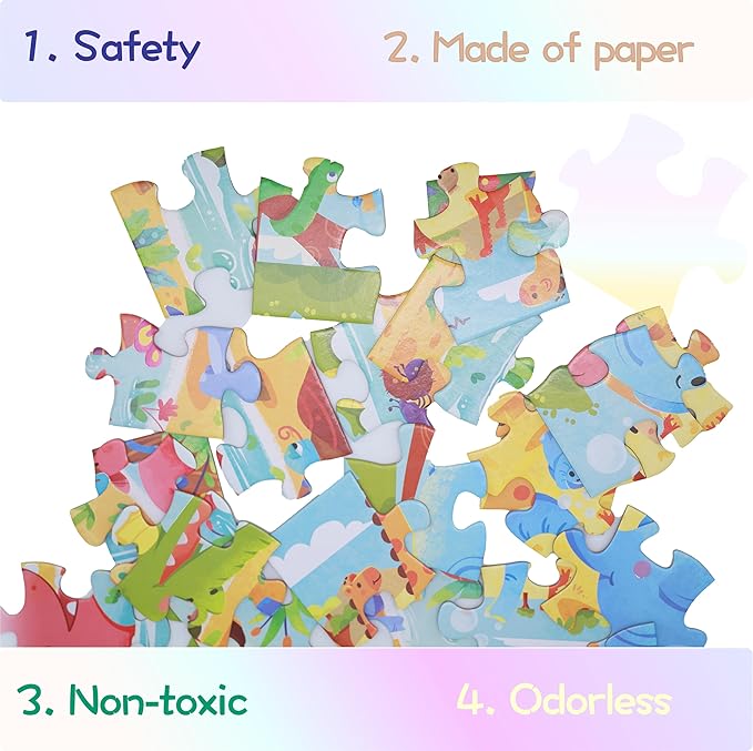 PhoenixtreeMoon Large Floor Puzzles for Kids Ages 4–6, 4-in-1 Educational Storytelling Jigsaw Puzzles – Animal, Sea, Space Themes for Boys and Girls