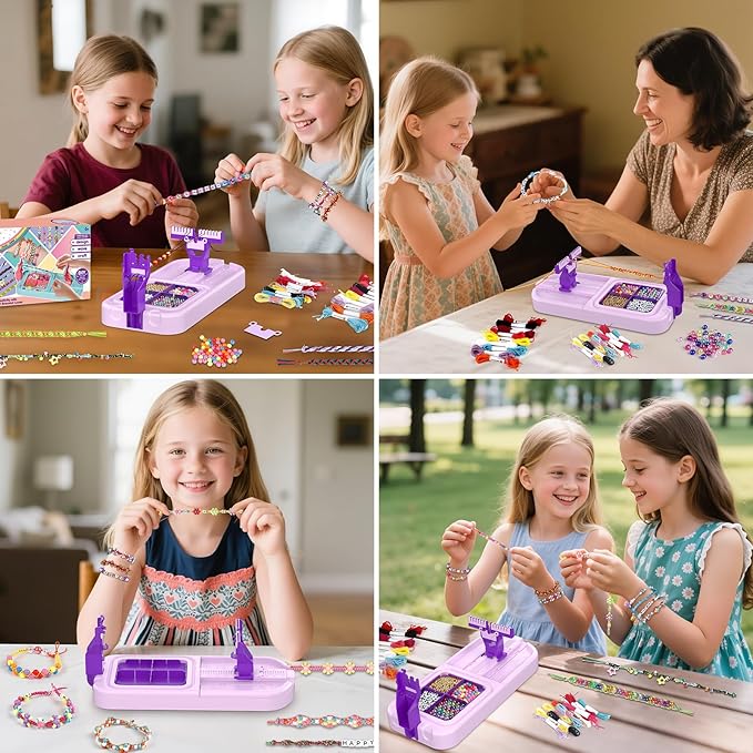 Friendship Bracelet Making Kit, Arts and Crafts Loom Bracelet Maker for Kids, Jewelry String Making supplies with 3 Thread Styles & 6 Bead Types, Christmas Birthday Gifts for Girls Ages 6 7 8 9 10+