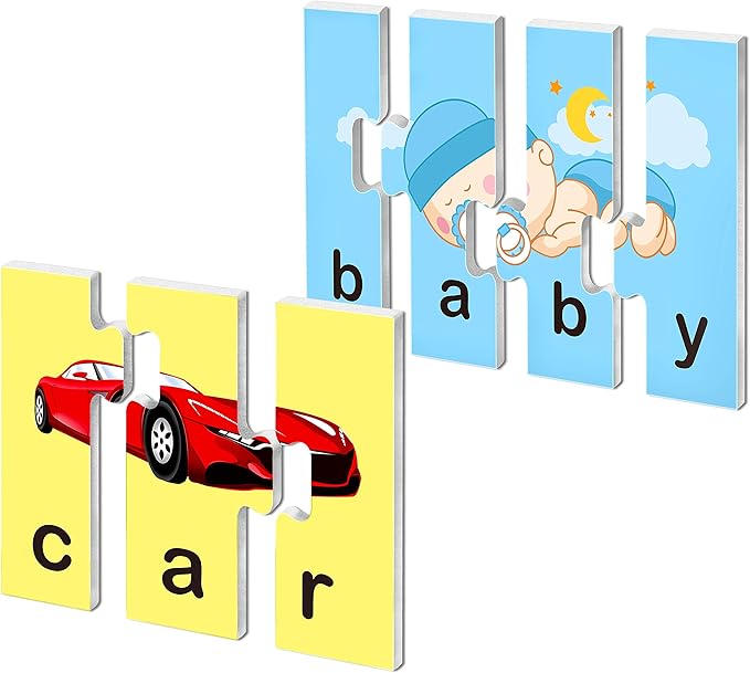 72 Word Spelling Puzzles with Error-Correction Mechanism in 3 and 4 Pieces, Perfect for Preschool Learning (36 Blocks Double Sided)