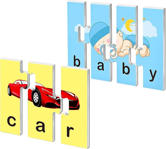 72 Word Spelling Puzzles with Error-Correction Mechanism in 3 and 4 Pieces, Perfect for Preschool Learning (36 Blocks Double Sided)