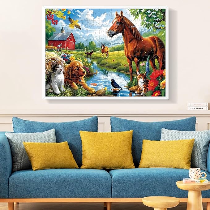 300 Piece Jigsaw Puzzle for Adults, 300 Piece Jigsaw Puzzle for Kids, Horse and Cat Jigsaw Puzzles, Animal Jigsaw Puzzles, Creative Games and Holiday Party Gifts, Fun and Challenging Family Games