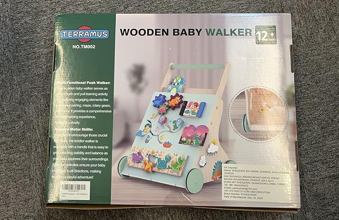 Wooden Baby Walker, Dinosaur Toddler Push Walker, Montessori Learning Activity Center for Boys Girls, Develops Motor Skills Sit-to-Stand Toys Multifunctional Educational Gifts for Kids Infant