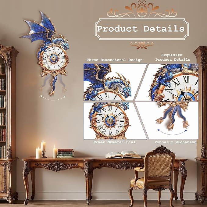 3D Dragon Puzzle Clock - DIY Building Kit for Adults, Roman Numeral Wall Timepiece with Silent Movement, Creative Home Decor & STEM Gift for DIY Enthusiasts