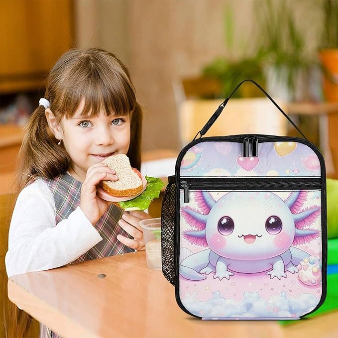 Axolotl Lunch Box - Cute Reusable Axolotl Lunch Bag for Women Men Kids - Small Portable Foldable Insulated Lunchbox for School Work Picnic