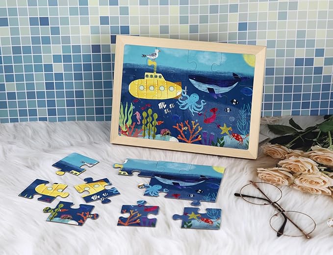 Puzzles for Kids Ages 3-5, 4 Pack 4-Difficulty-Level Puzzle with 12 16 24 32 PCS, Color-Zones on Back, 4-in-1 Progressive Animals World Jigsaw Toy Gift for Age 3 4 5 6 Year Old Boys Girls