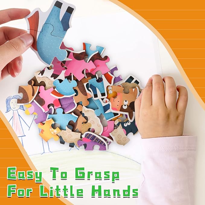 FLYINGSEEDS 6 Packs Farm Animals Shaped Wooden Jigsaw Puzzles with Pattern Blocks for Beginner, Toddler Puzzles Ages 1-3, Montessori Learning Toys Preschool Educational Activity for Kids Ages 2-5