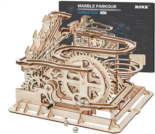 ROKR 3D Wooden Puzzles for Adults-Marble Run Model Building Kit-Wood Model Kit (LG501★Waterwheel Coaster)