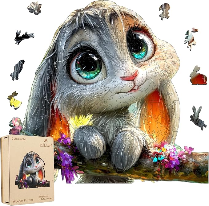Wooden Puzzles for Adults 500 Pieces,Wonderful Easter Bunny Wood Puzzles,Unique Shaped Flower Rabbit Wooden Jigsaw Puzzles,Creative Bunny Gifts,16.4"x15.3"