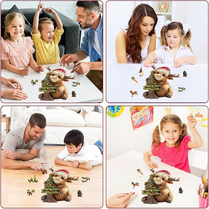 Christmas Wooden Puzzles for Kids & Adults - Tree & Fawn Holiday Jigsaw Puzzle, 498 Pcs, 16.6"×19.2", Fun Family Game for Children’s Party, Winter Gathering, and Festive Entertainment