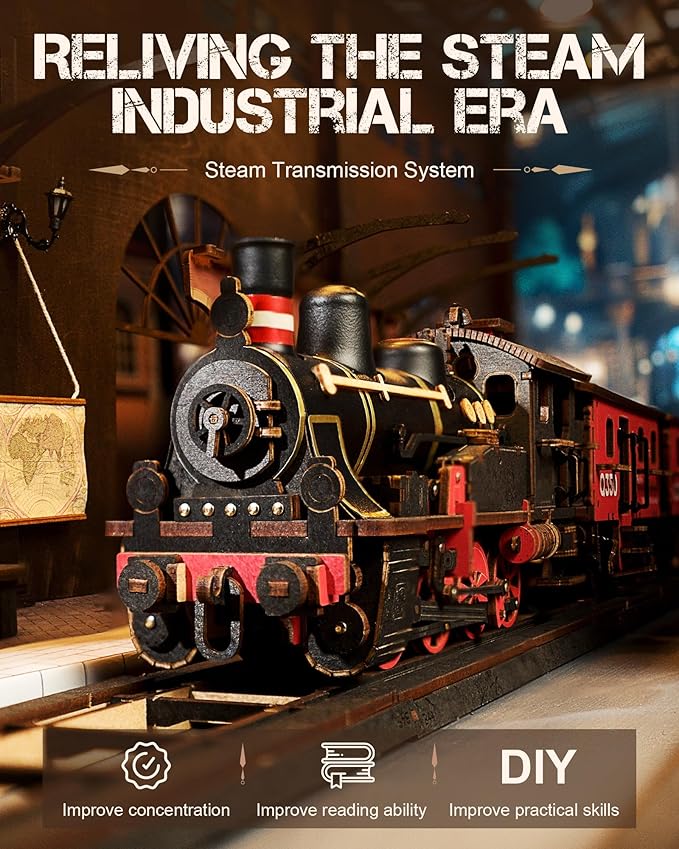 3D Puzzles for Adults -Steam Train, Wooden Model Kits Building Set for Adults, DIY Crafts Kits Hobby Creative Gift Ideas(Steam Journey-405PCS)