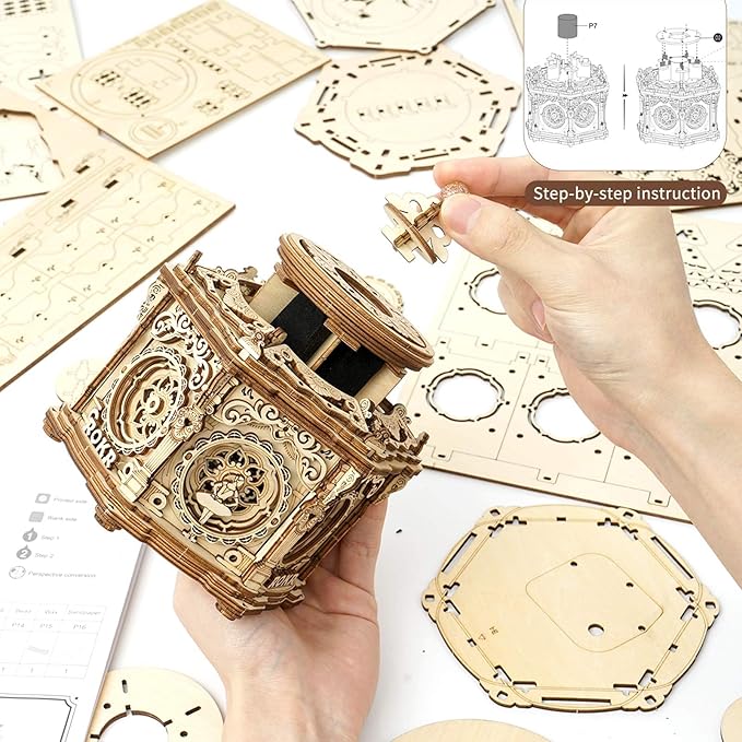 ROKR 3D Wooden Puzzles Music Box (Secret Garden) - Model Kits for Adults Spinning Musical Jewelry Box Vintage Keepsakes Storage, Gifts for Teens/Woman/Man