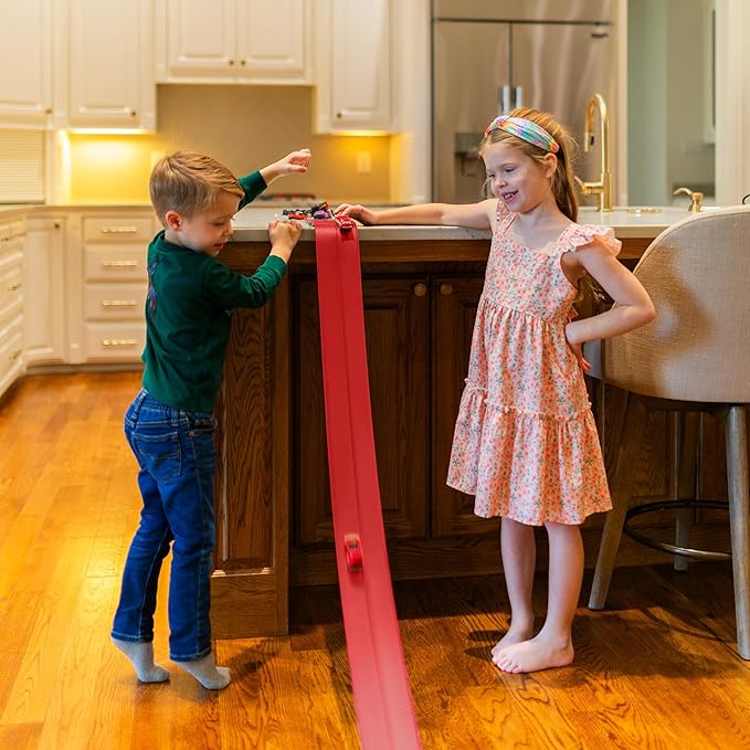 FlexTrack 5000 Flexible Race Car Track for Kids Toy with Suction Cups Compatible with Hot Wheels and Diecast 1/64th Cars and More 15 Feet Long Rolls Up Portable Racetrack (Rocket Red)