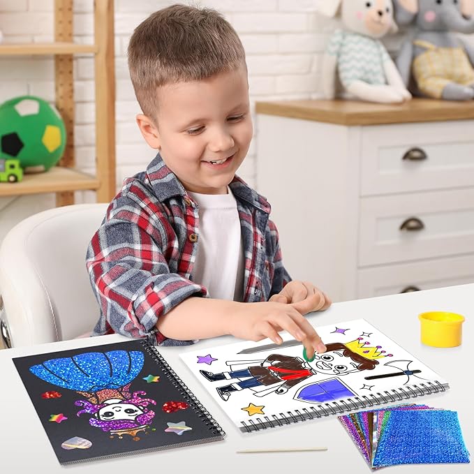 Foil Craft Dress Up DIY Fun Kits, No Mess Creative Foil Art Kits Set Drawing Game for Kids, Birthday Gifts Crafts Supplies Travel Toys for Girls & Boys Ages 4-9