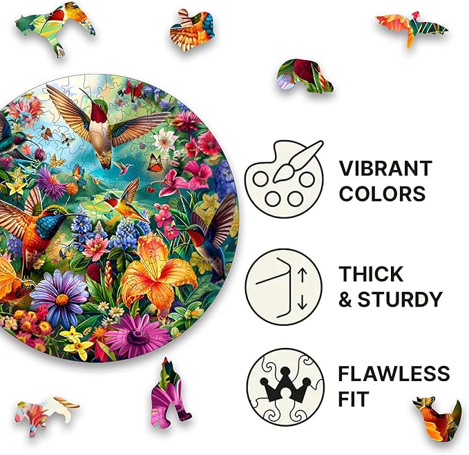 Wooden Puzzles, 148 Pieces Hummingbird Jigsaw Puzzles, Unique Shaped Wooden Puzzle for Adults and Kids, Family Game(Hummingbird, Large)