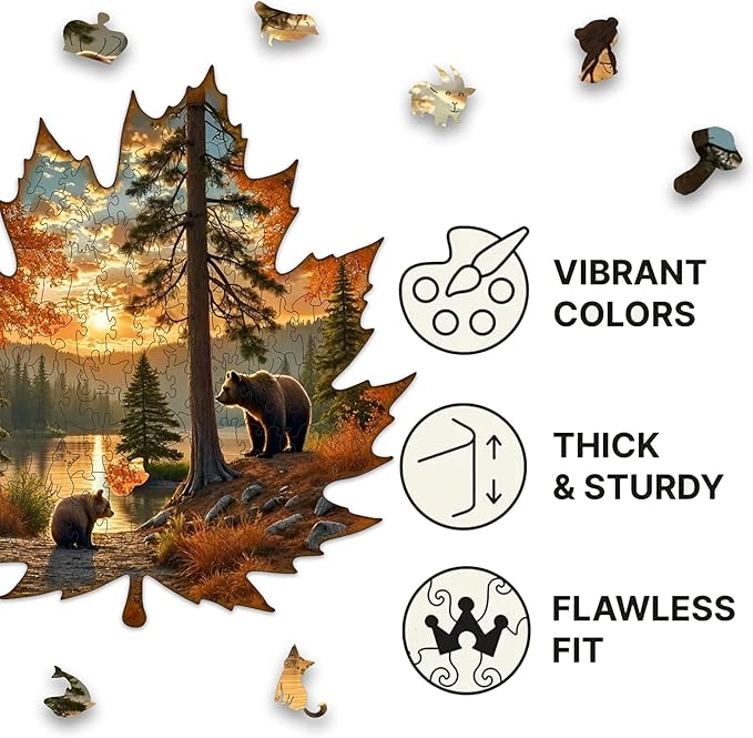 Wooden Puzzles, 205 Pieces Maple Leaf Jigsaw Puzzles, Unique Shaped Wooden Puzzle for Adults and Kids, Family Game (Maple Leaf, Royal)