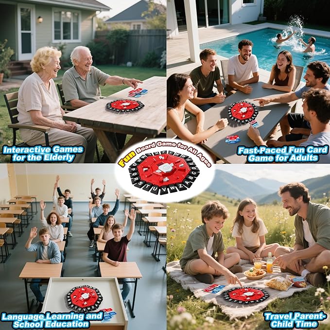 Word Game Family Board Games for Kids & Adults with 2 Modes,220 Topic Categories 24 Letters Pressing Games,Fun Fast-Paced Learning Game,35 Cards,LCD Display Timer,Christmas & Birthday Gifts,Red
