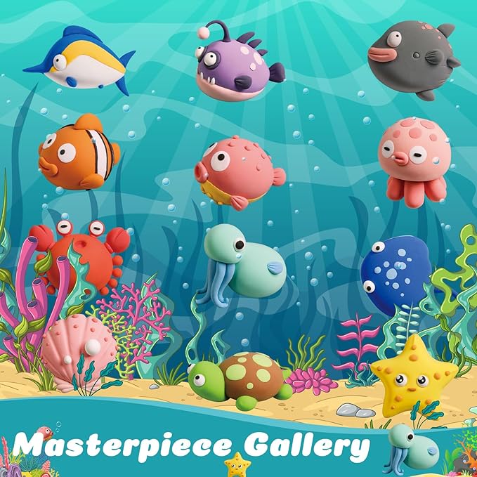 Air Dry Modeling Clay for Kids - Ocean Adventure, 12 Boxes Clay Kit with 4 Tools & Tutorials, Soft DIY Craft Kit for Art Projects, Creative Gift for Boys & Girls Ages 3+