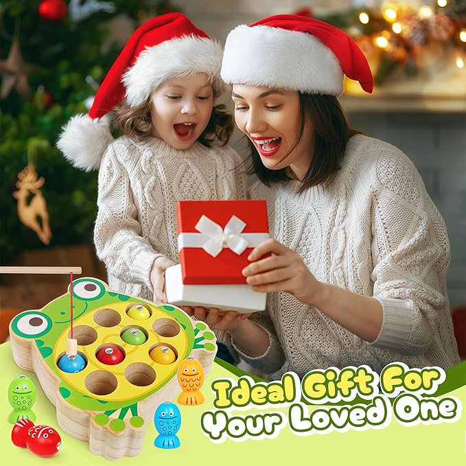 Wooden Fishing Games for Kids 3-5,Montessori Magnetic Toys Early Fine Motor Skills Learning Color Sorting & Hand-Eye Coordination Magnet Game Easter Basket Stuffers for Toddlers Boys Grils