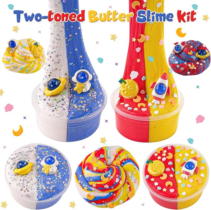 2 Pack Slimes, Galaxy Slime, Cloud Slime kit for Boys Ages 8-12, Toys for Girls and Boys, for Kids Slime Set Party kit Goodie Bag Stuffers, 4 5 6 7 8 9 10 Year Old Girl Boy Birthday Gift Cute Stuff